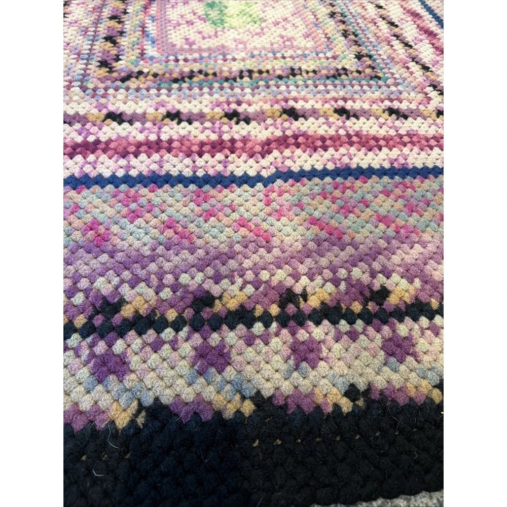 Handmade Crochet Afgan Throw Blanket 66x 56 Colorful Granny Square Heavyweight